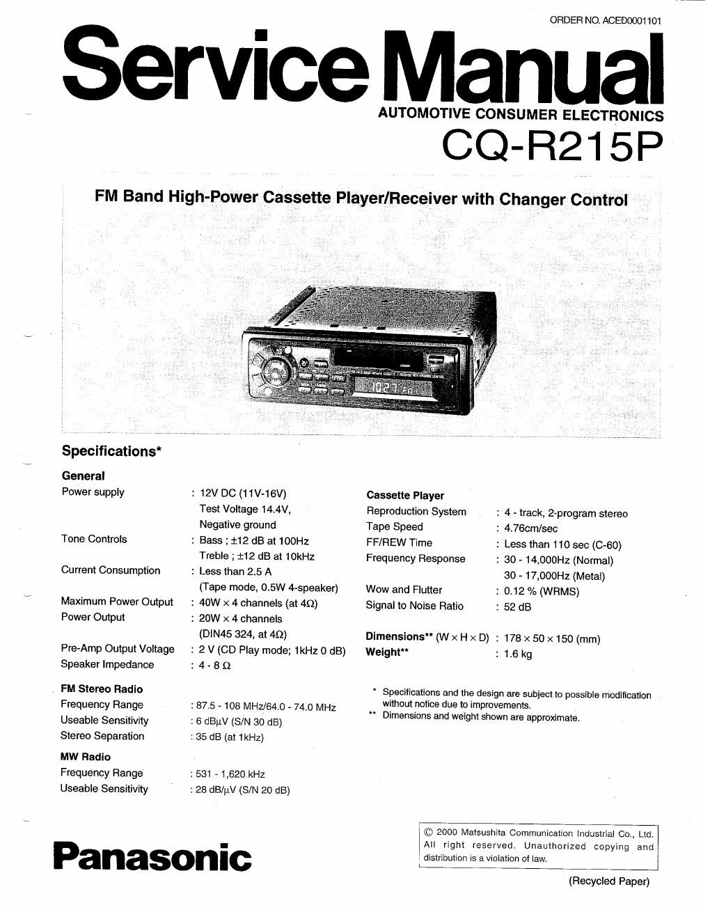panasonic cq r 215 p service manual