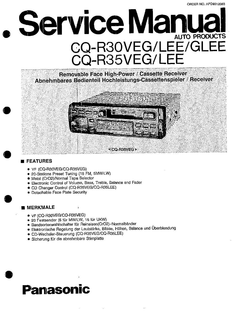 panasonic cq r 30 glee service manual