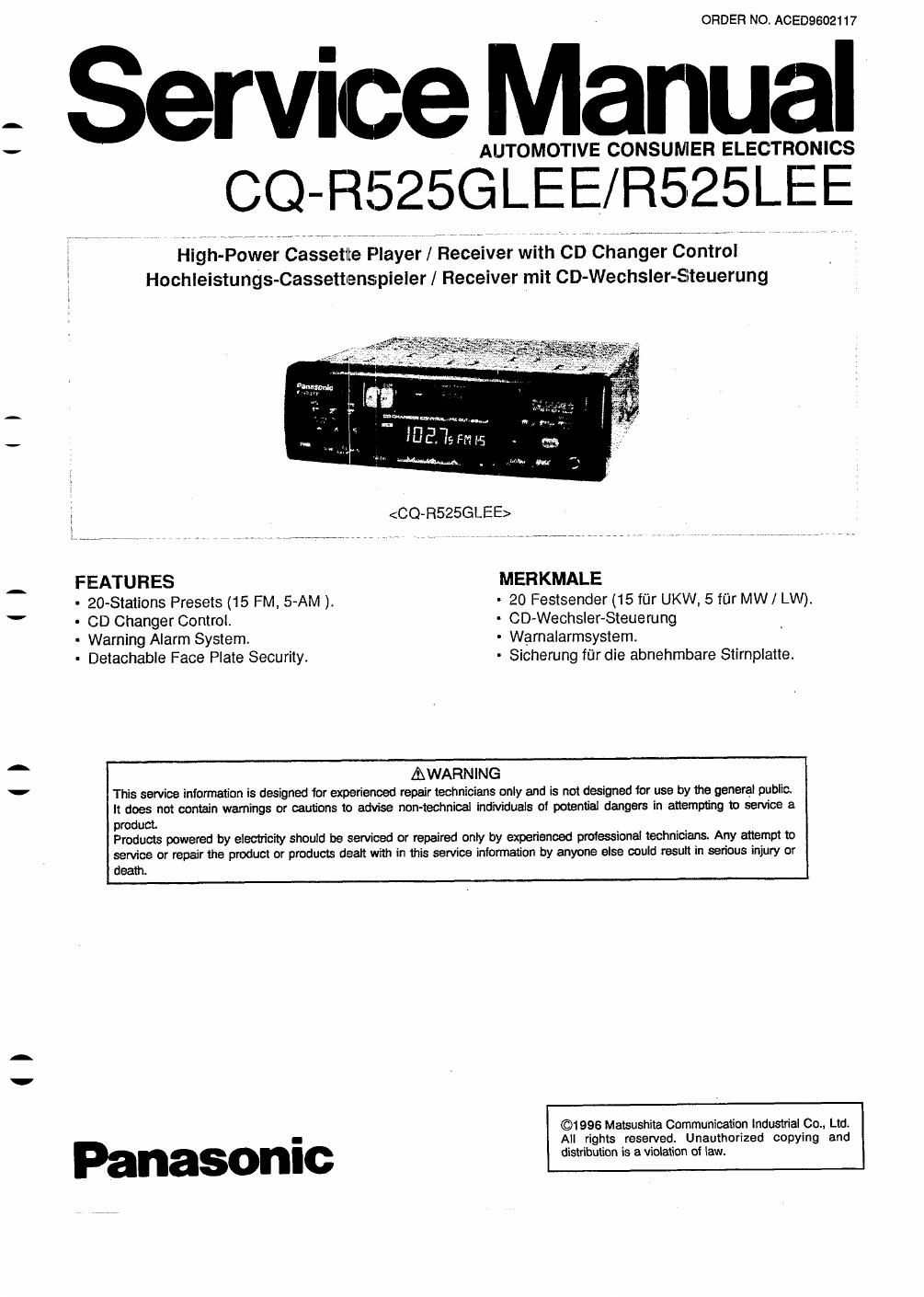 panasonic cq r 525 glee service manual