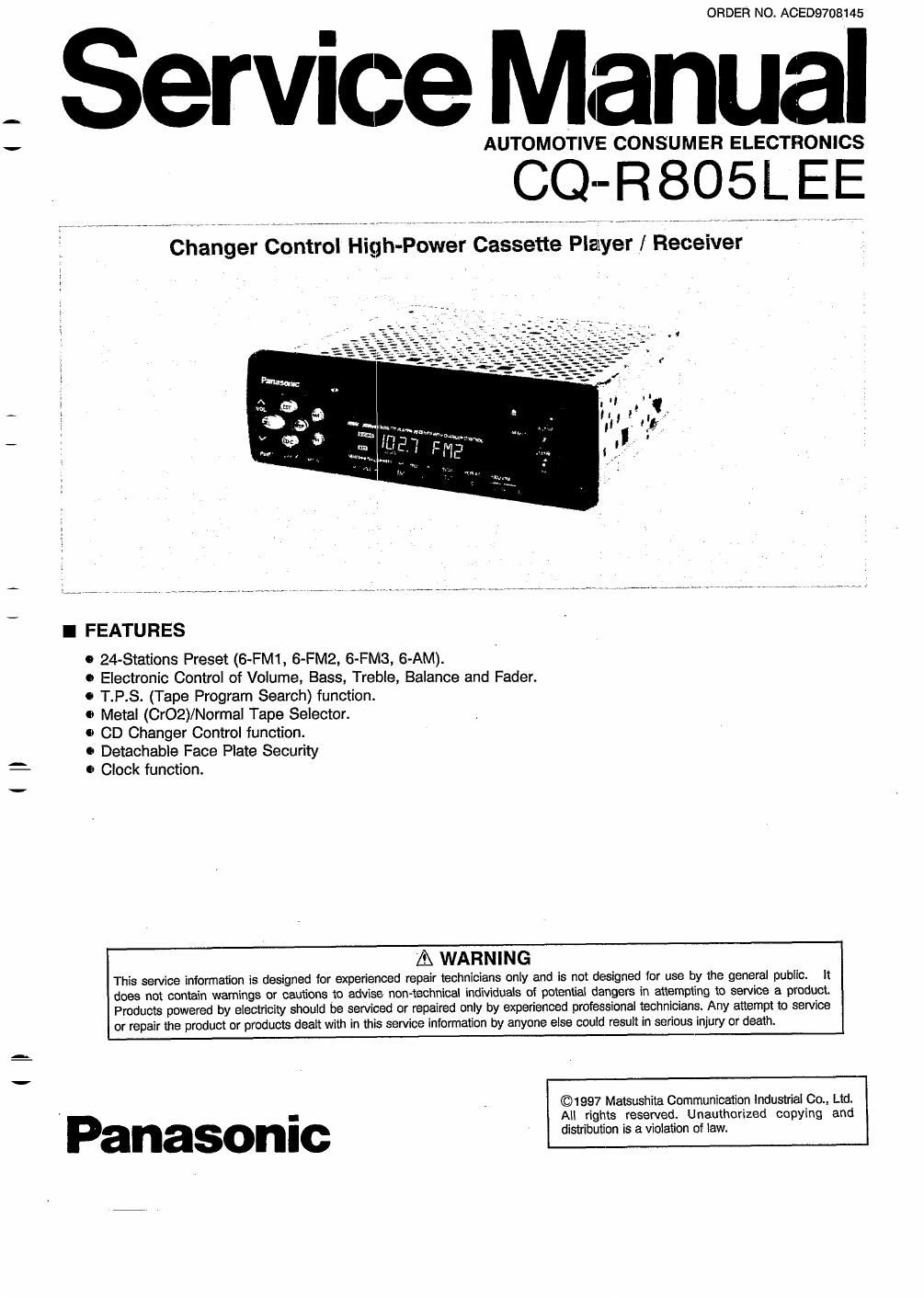 panasonic cq r 805 lee service manual