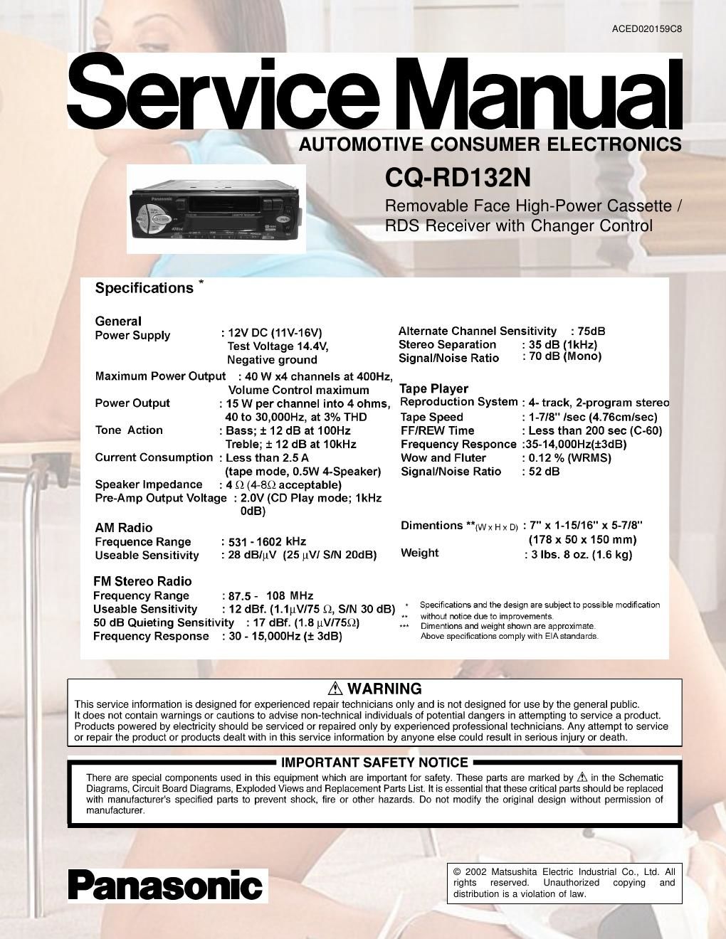 panasonic cq rd 132 n service manual