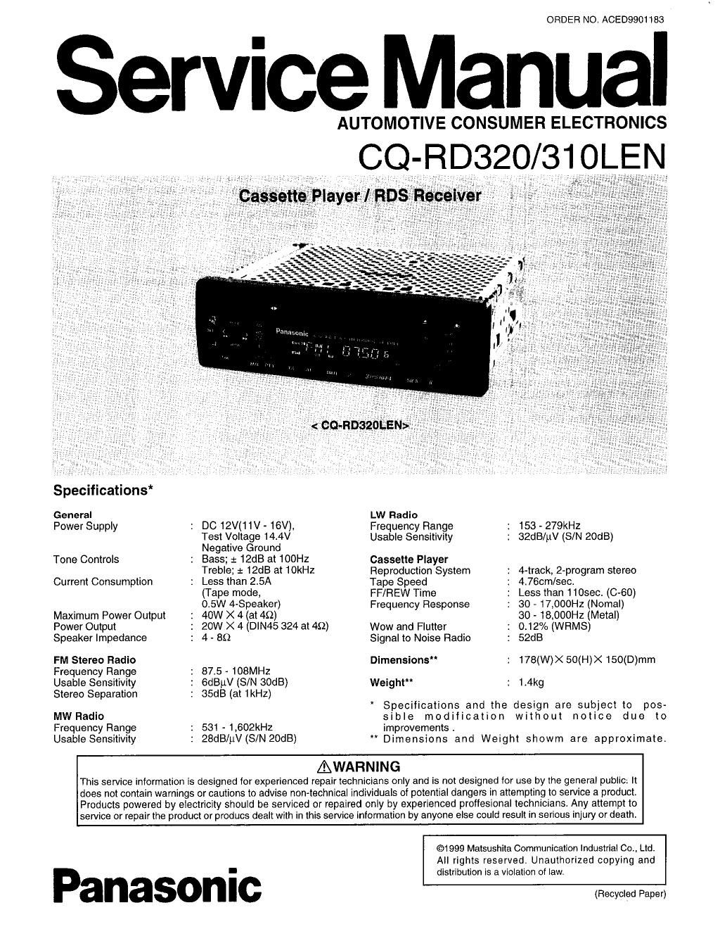 panasonic cq rd 310 len service manual