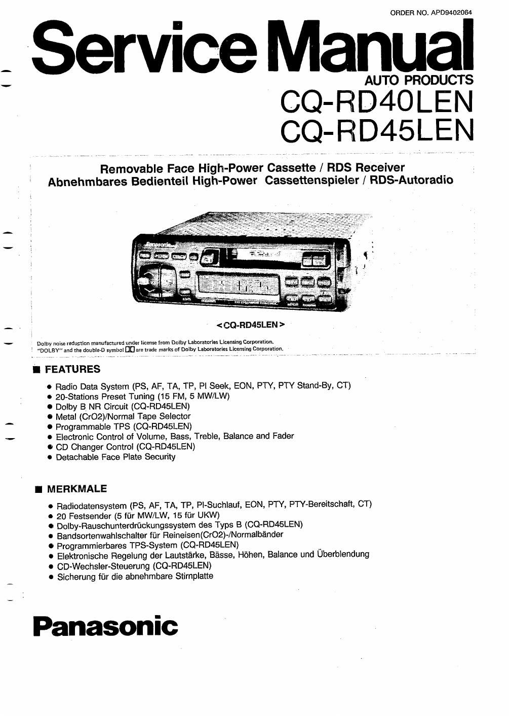 panasonic cq rd 40 len service manual