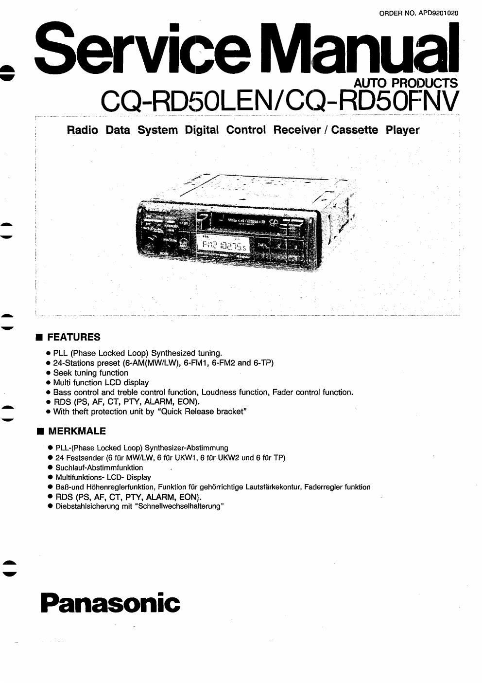 panasonic cq rd 50 fnv service manual