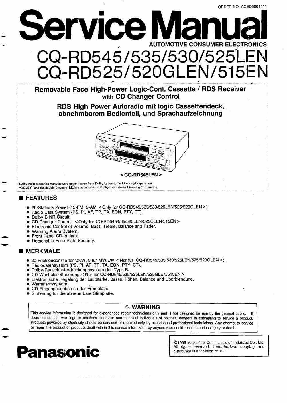 panasonic cq rd 515 en service manual