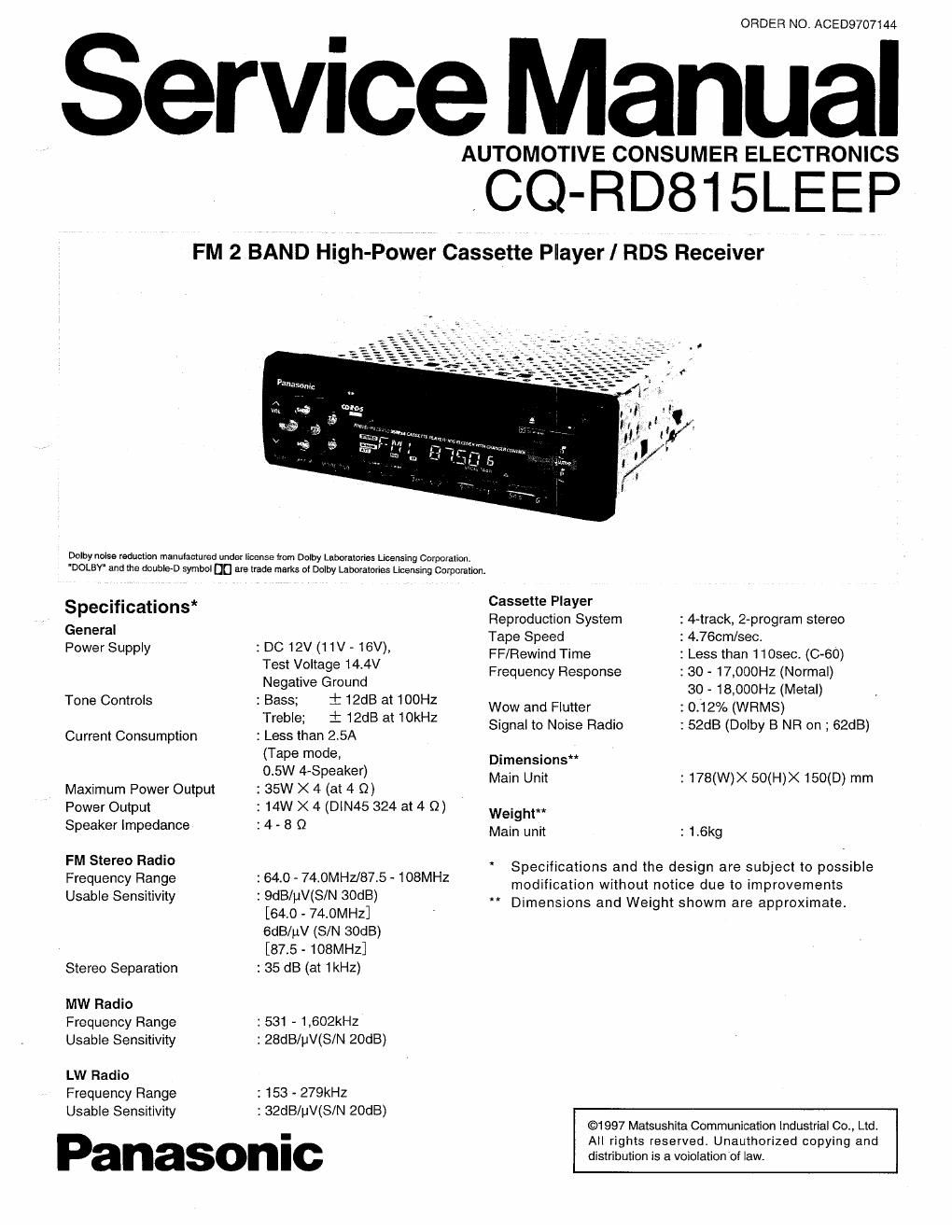 panasonic cq rd 815 leep service manual