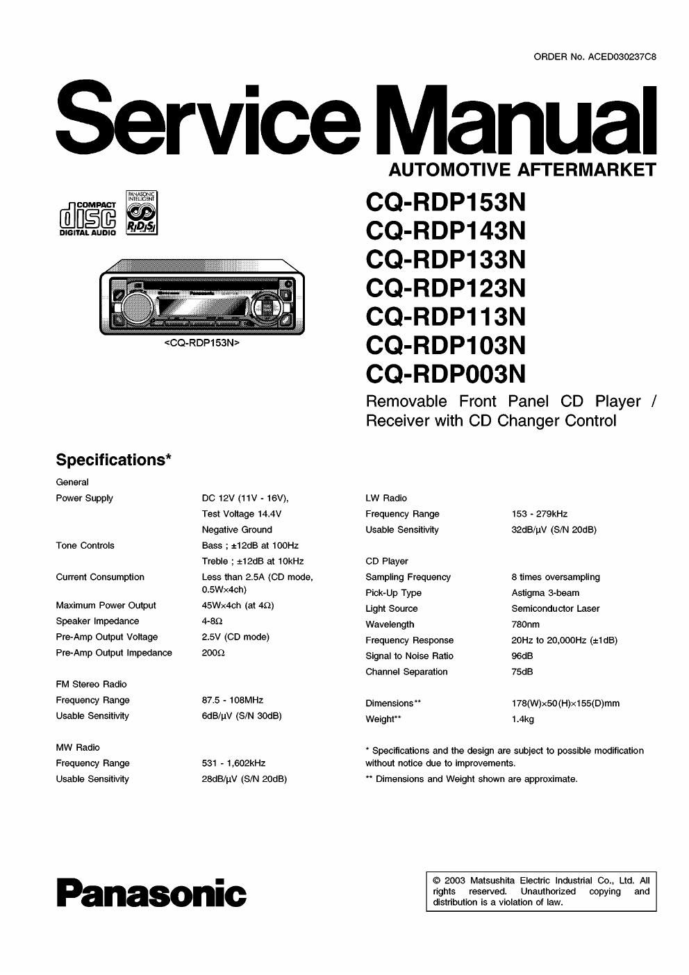 panasonic cq rdp 003 n service manual