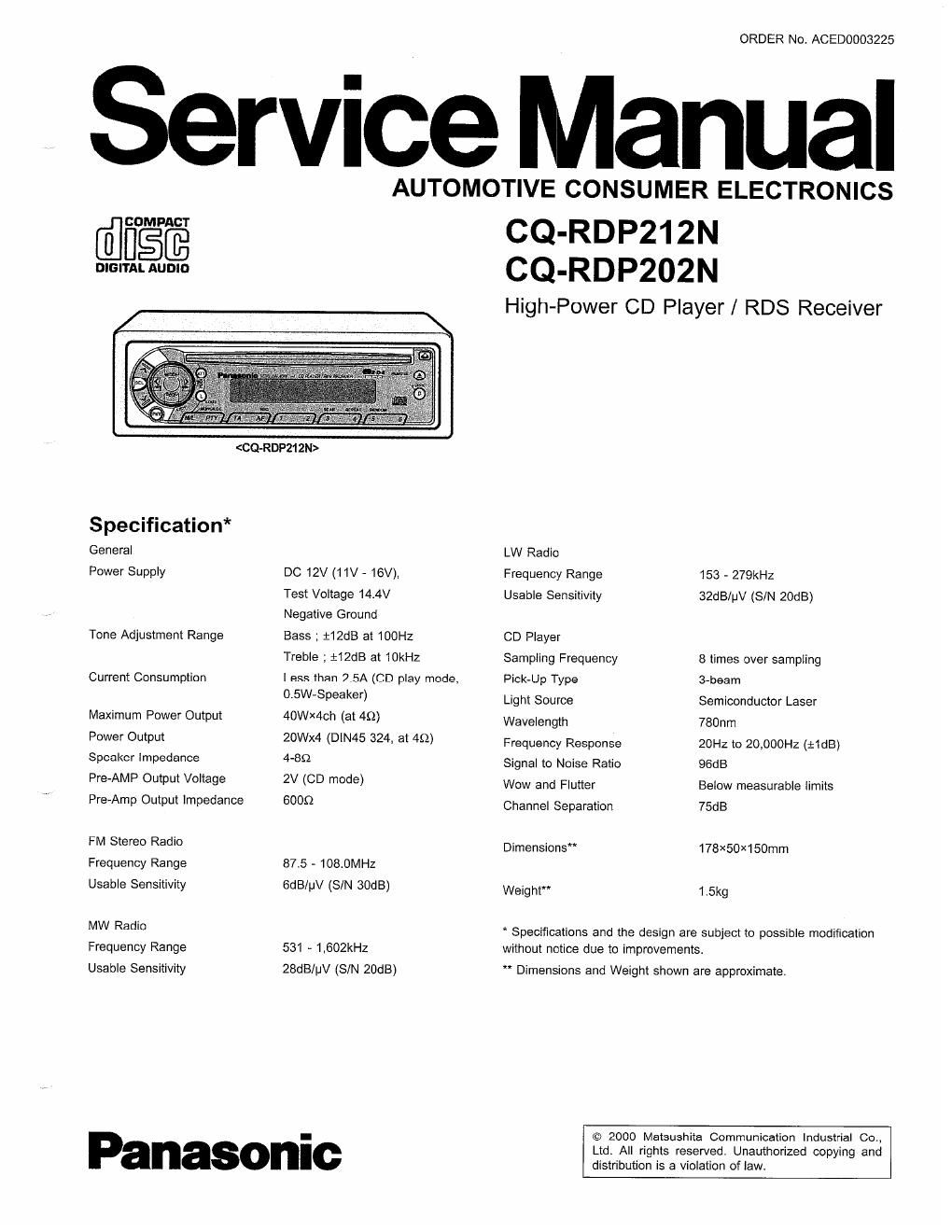 panasonic cq rdp 212 n service manual