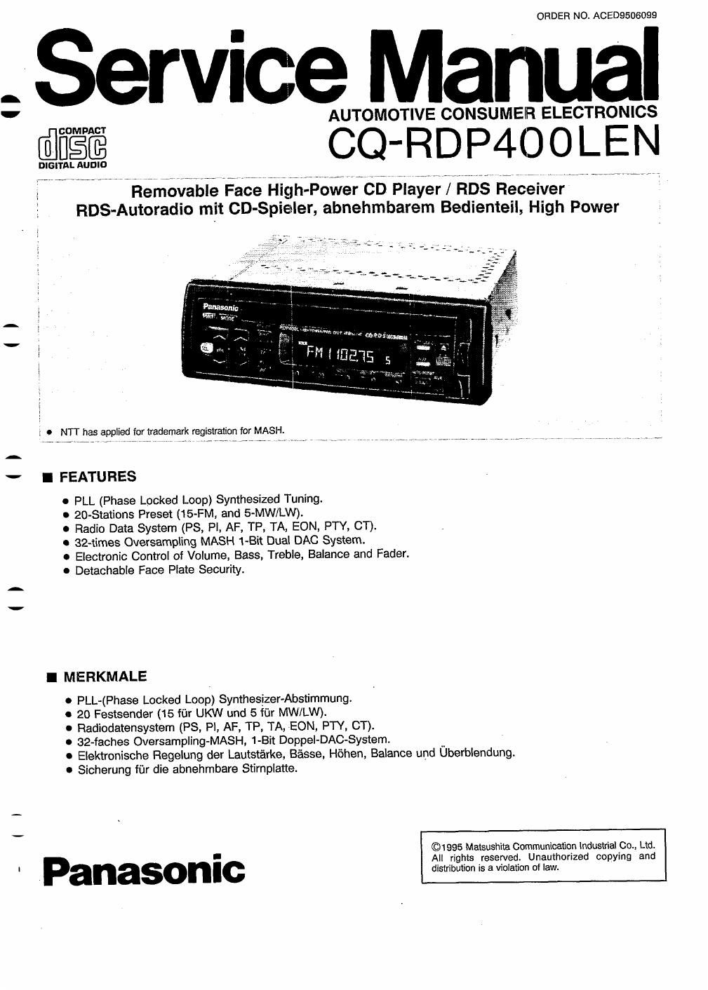 panasonic cq rdp 400 len service manual