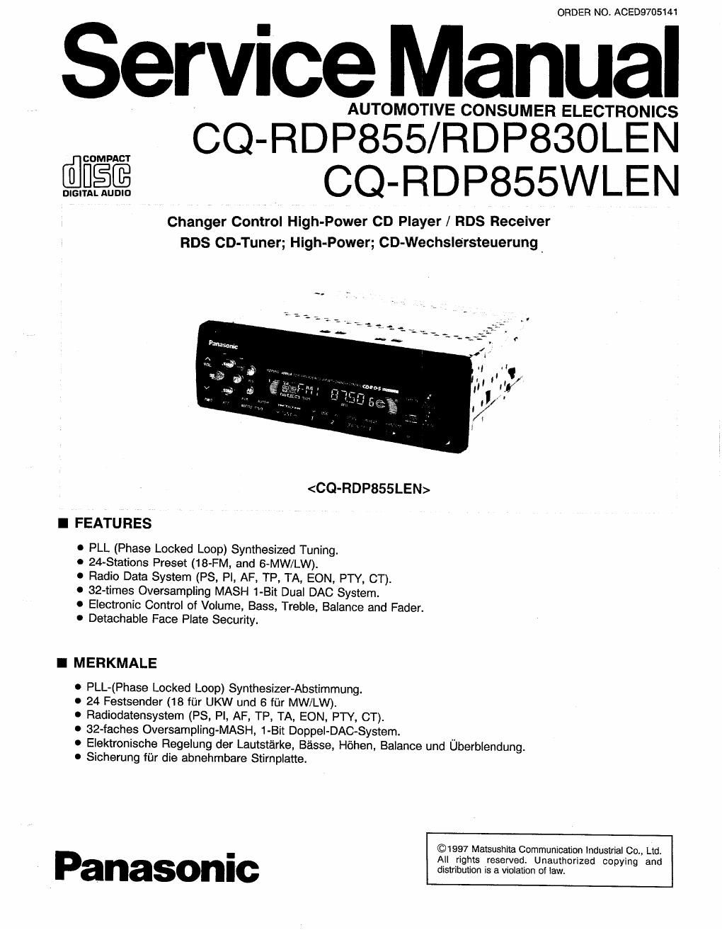 panasonic cq rdp 830 len service manual