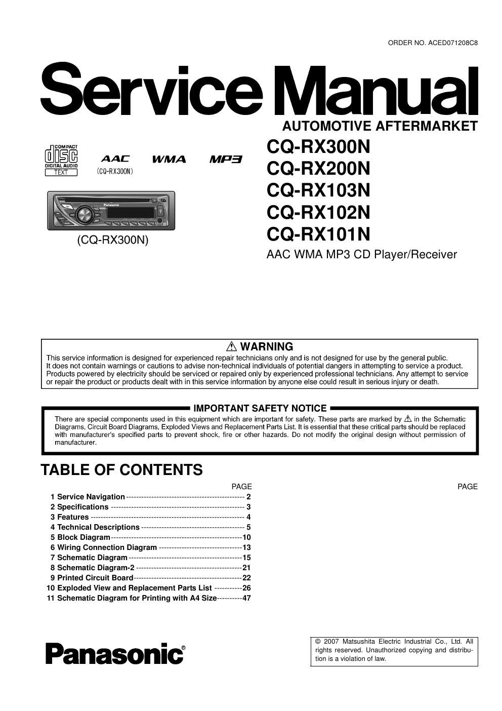 panasonic cq rx 300 n service manual