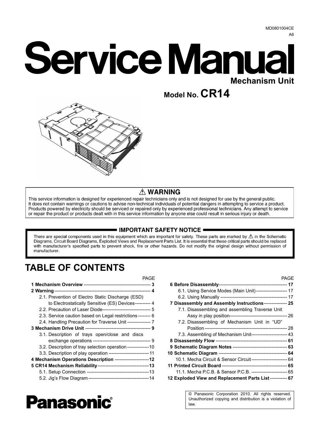 panasonic cr 14 service manual