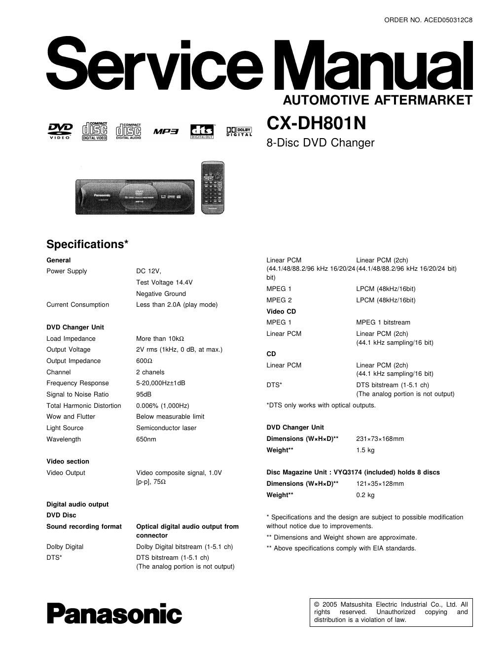 panasonic cx dh 801 n service manual