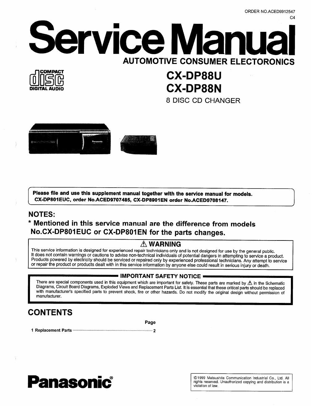 panasonic cx dp 88 n service manual