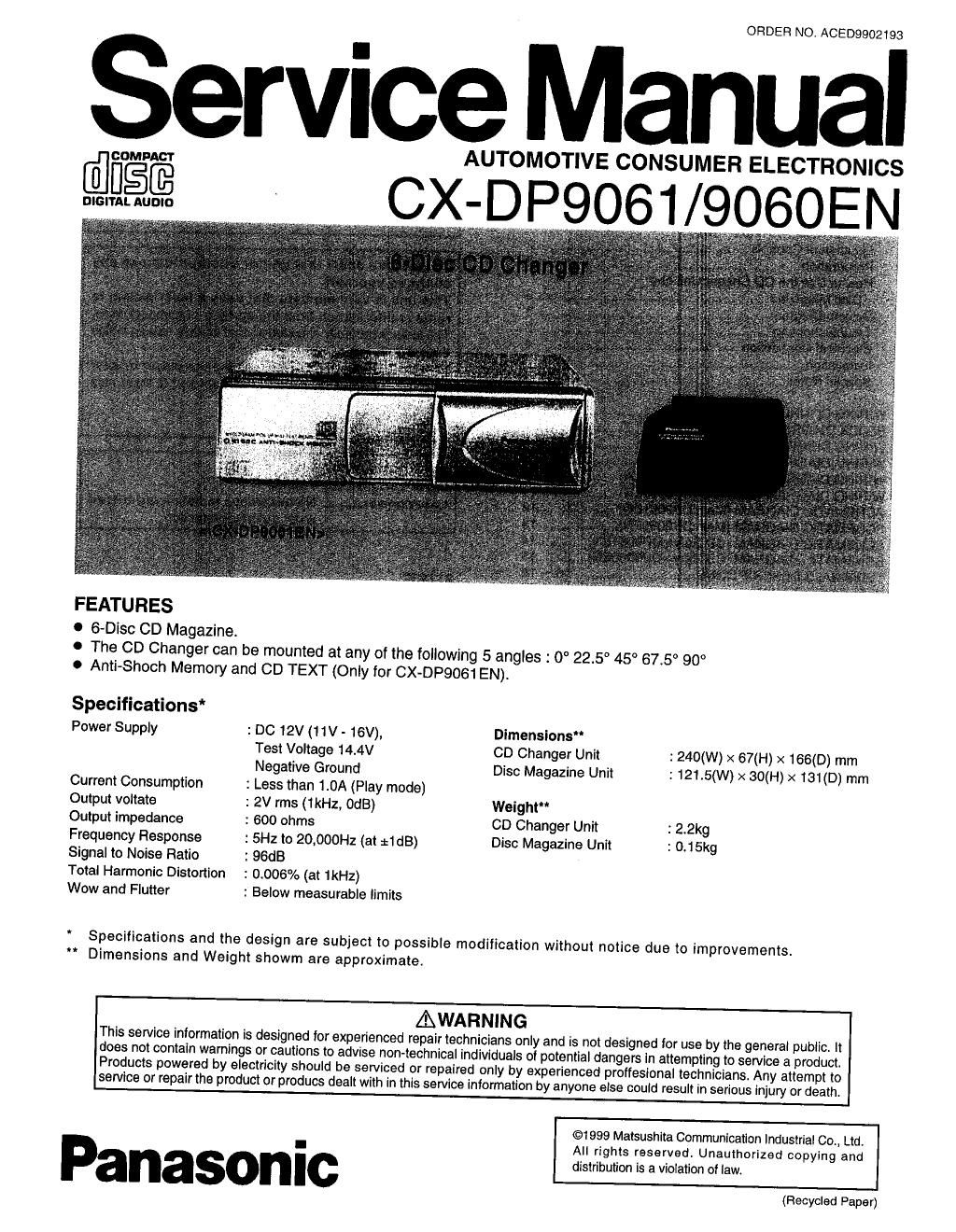 panasonic cx dp 9060 en service manual