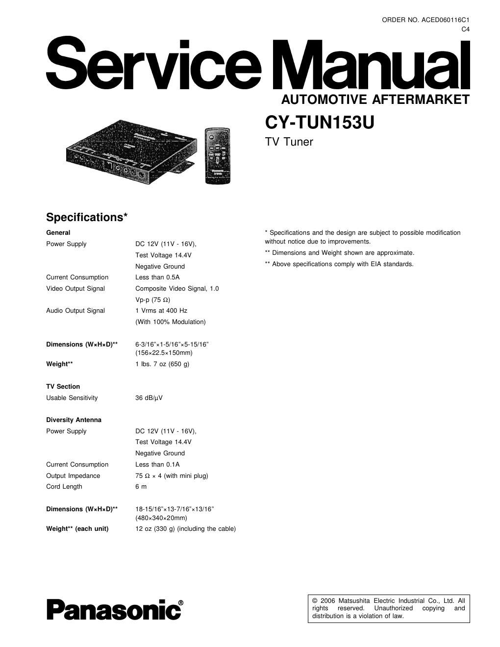 panasonic cy tun 153 u service manual