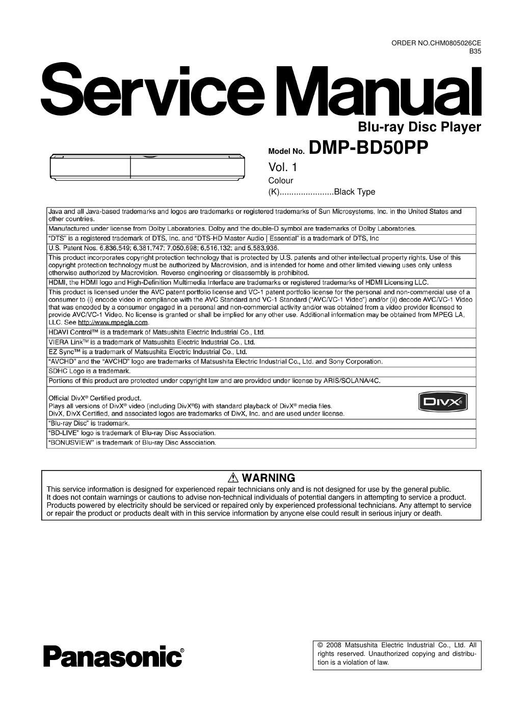 panasonic dmp bd 50 pp service manual
