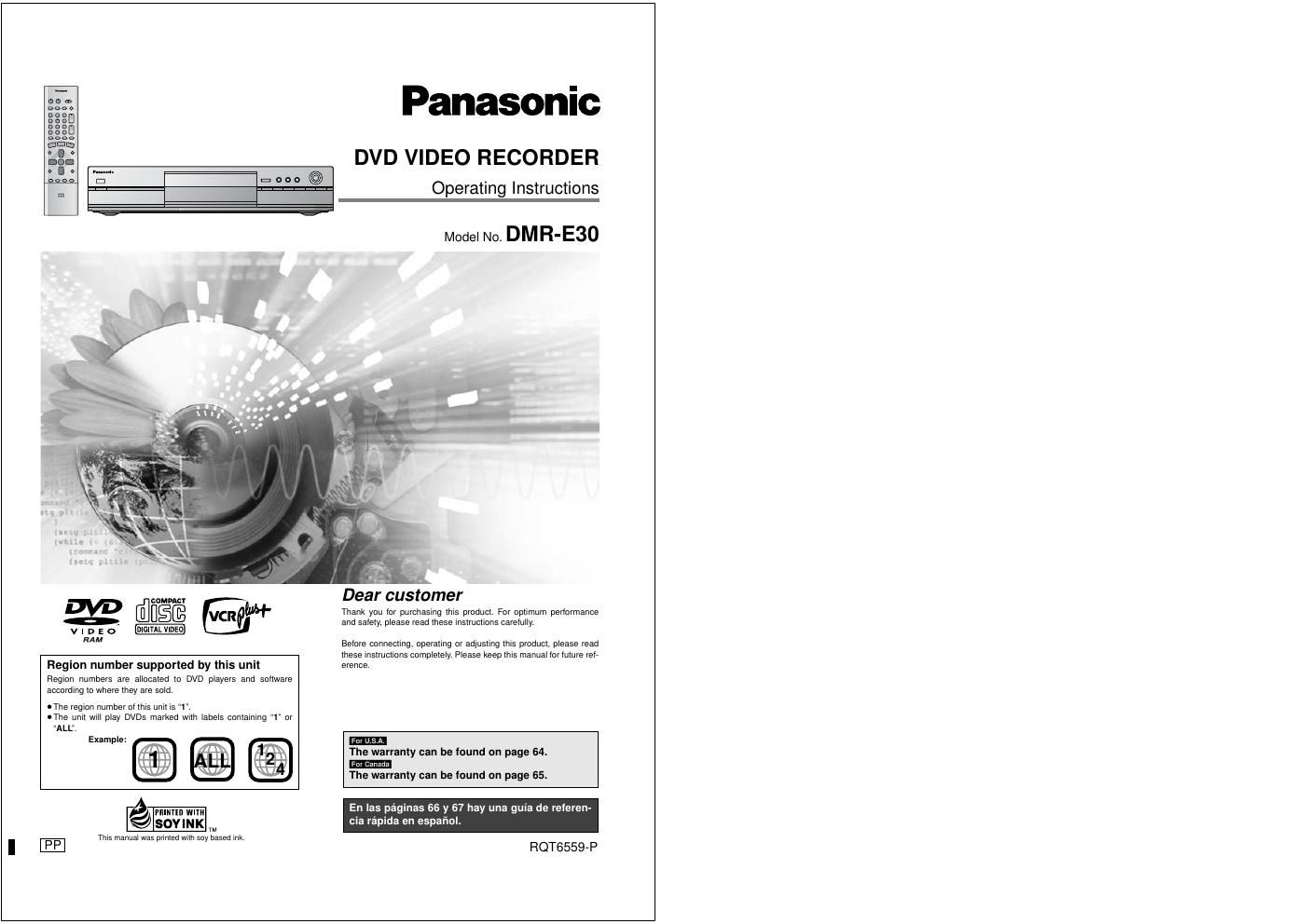 panasonic dmr e 30 owners manual