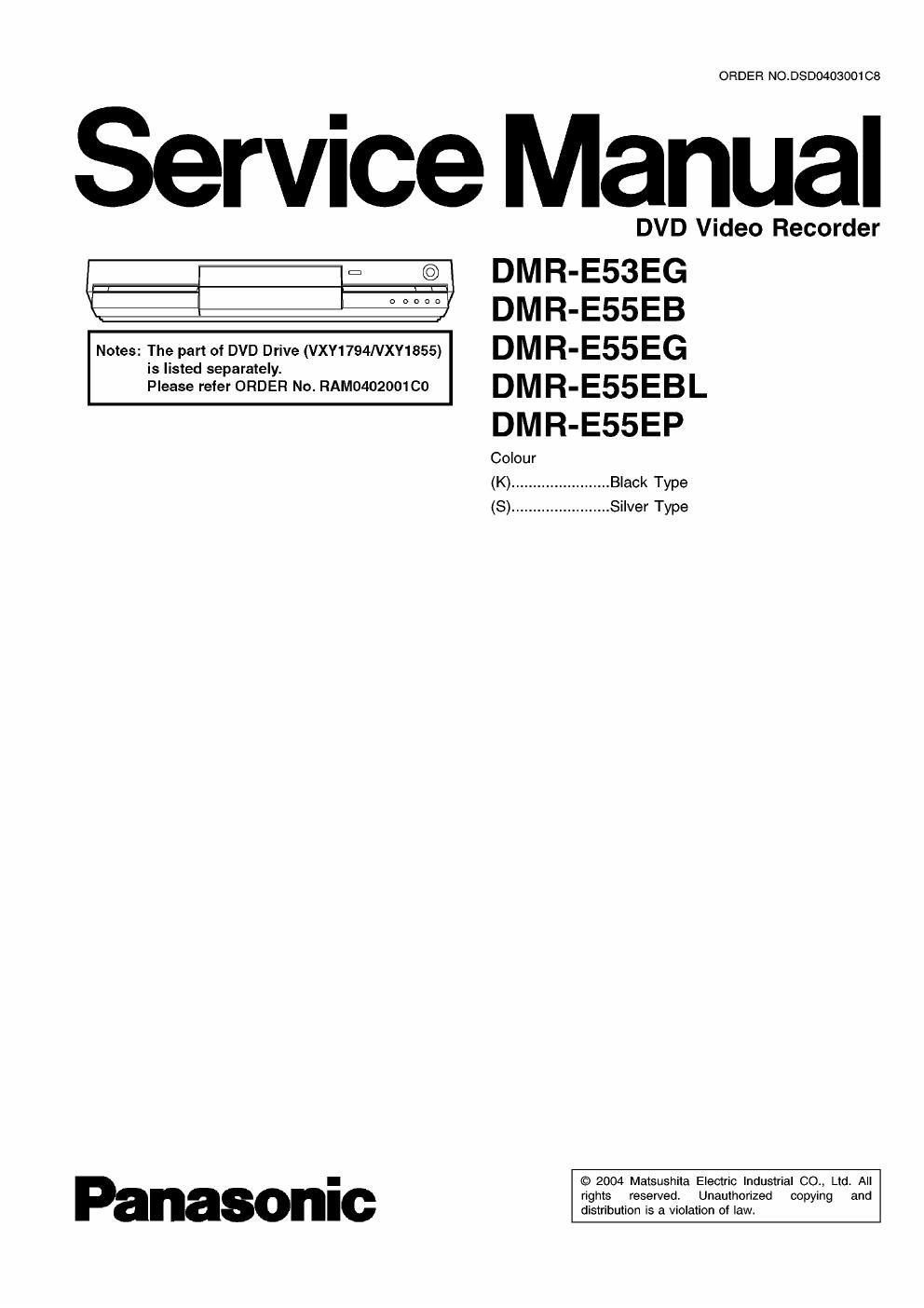 panasonic dmr e 53 eg service manual