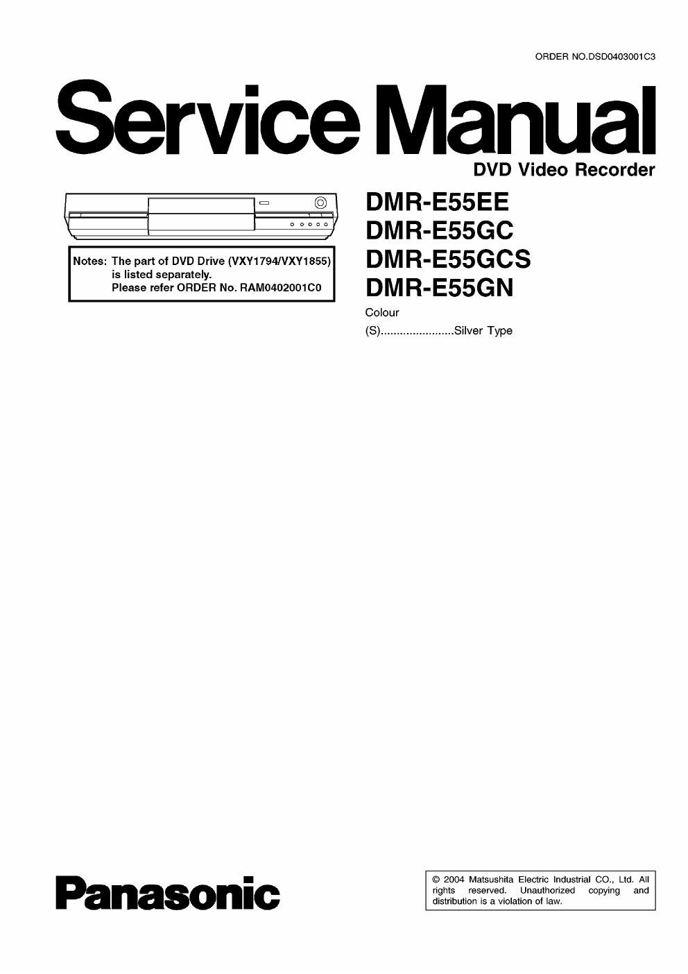 panasonic dmr e 55 ee service manual