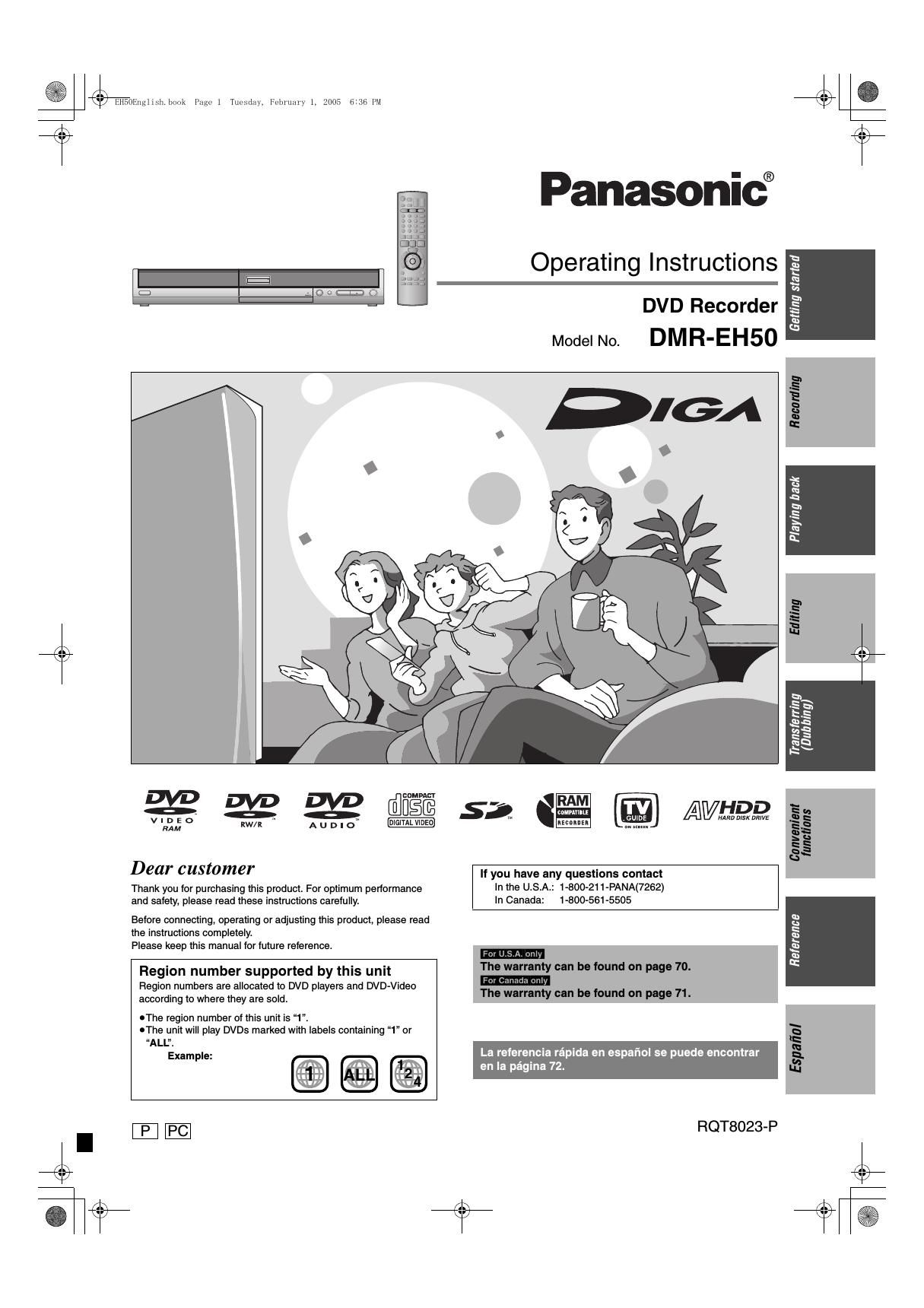 panasonic dmr eh 50 owners manual