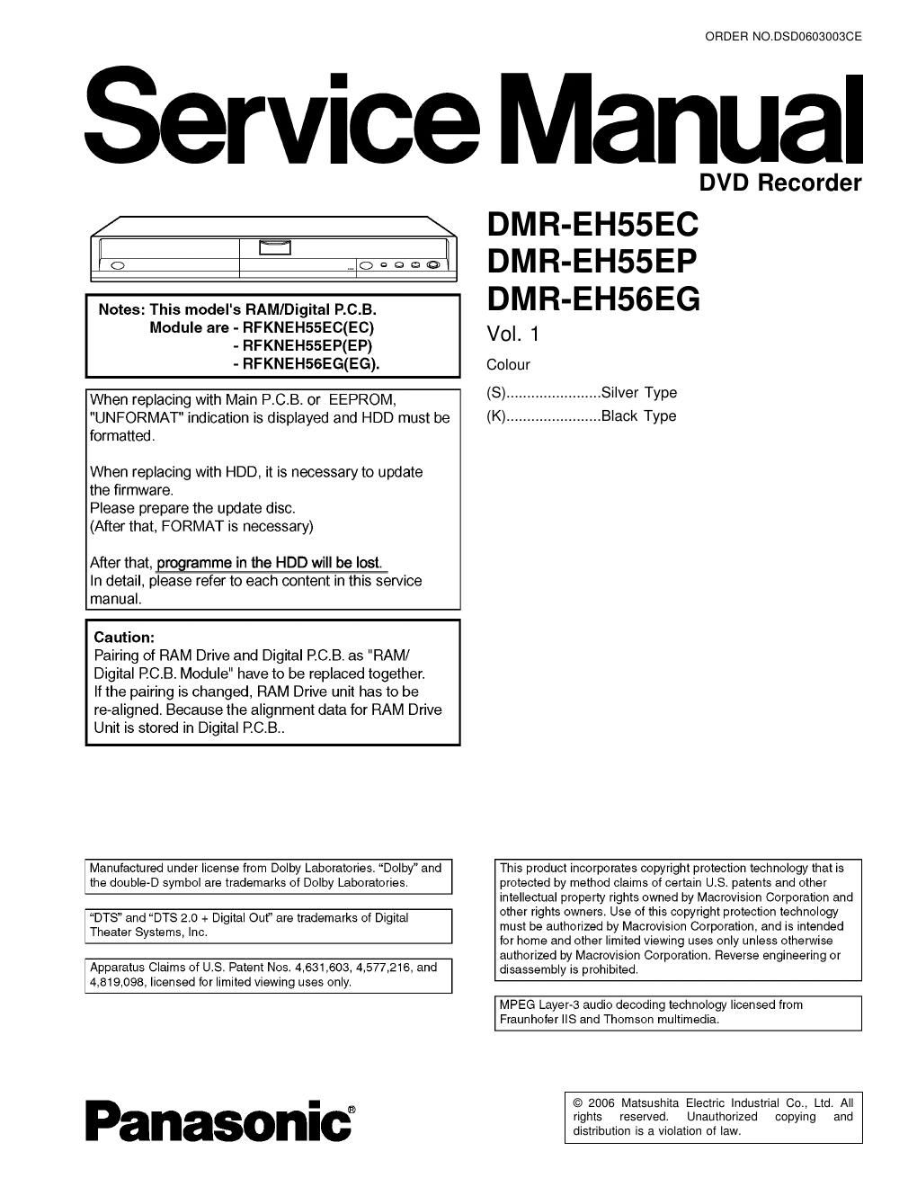 panasonic dmr eh 55 ec service manual