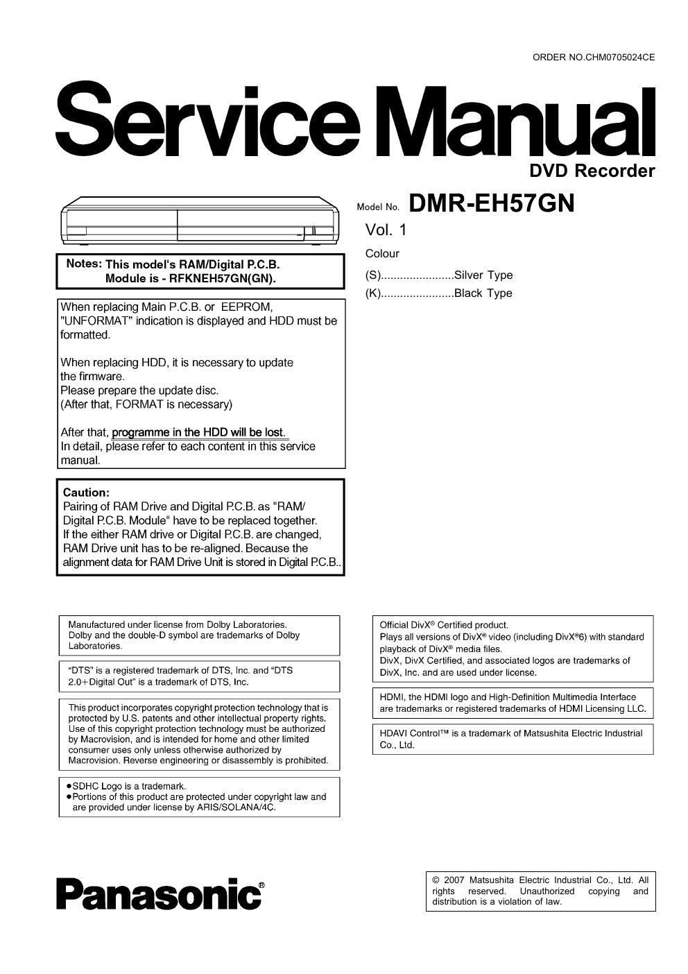 panasonic dmr eh 57 gn service manual