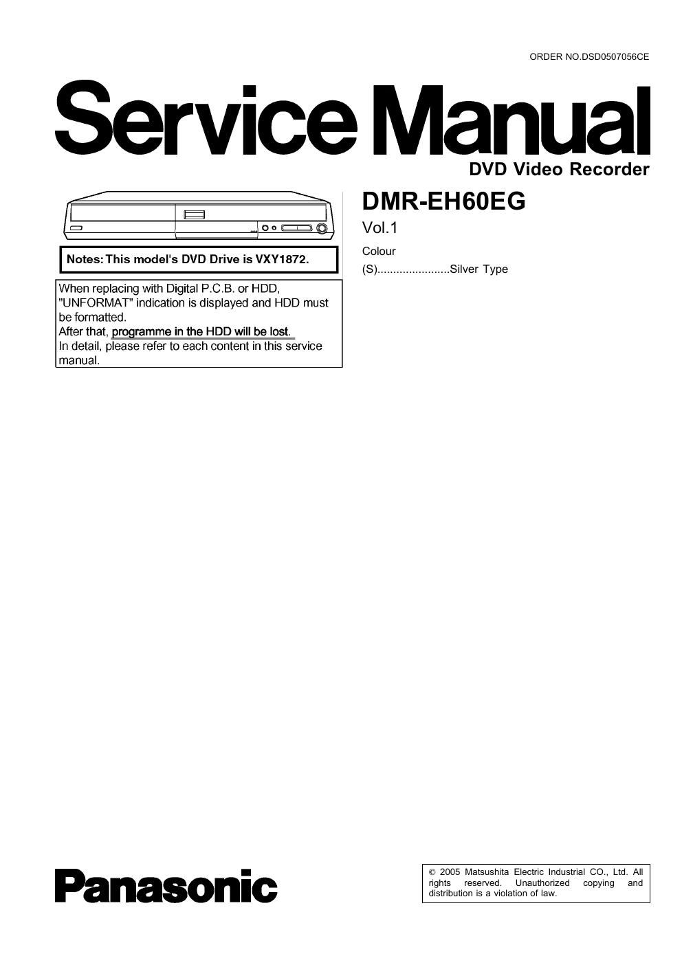 panasonic dmr eh 60 eg service manual