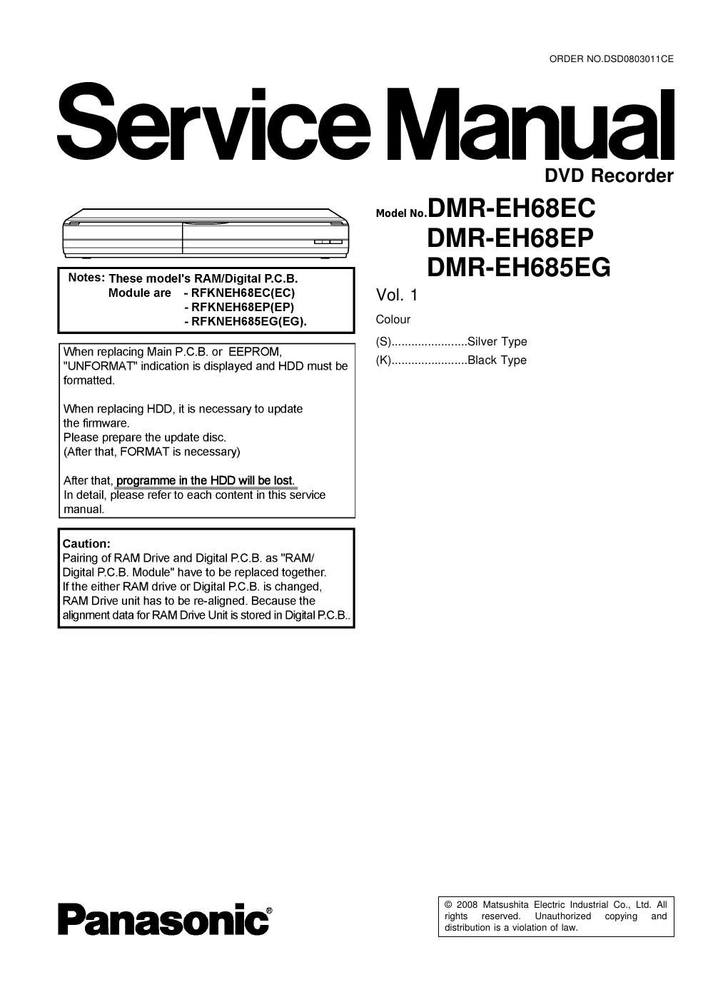 panasonic dmr eh 68 ec service manual