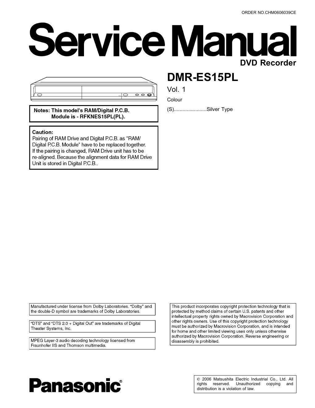 panasonic dmr es 15 service manual