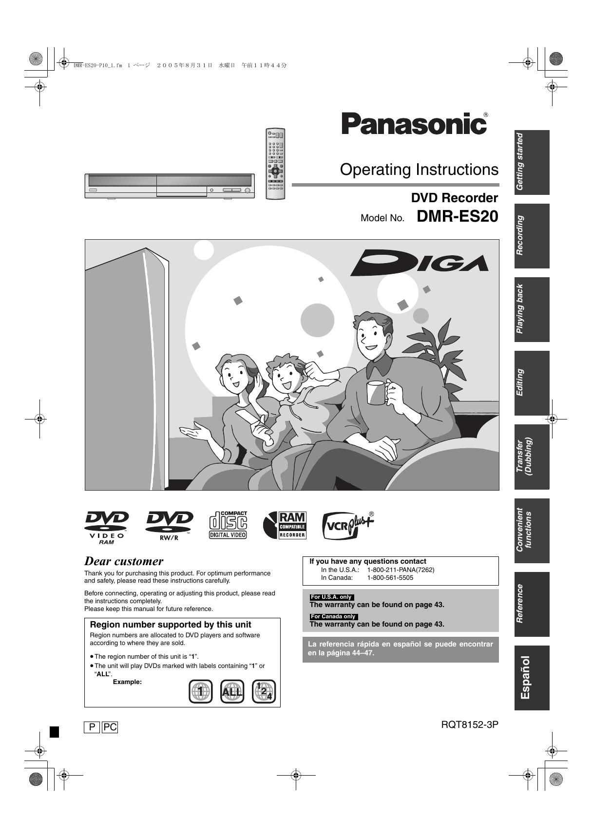 panasonic dmr es 20 owners manual