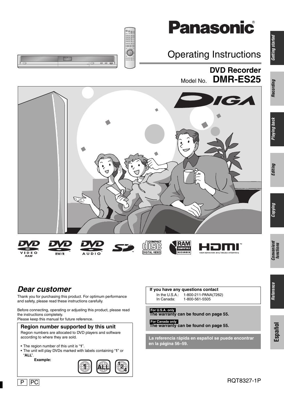 panasonic dmr es 25 owners manual