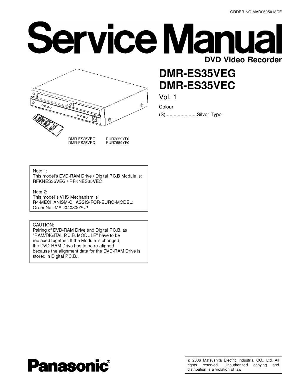 panasonic dmr es 35 vec service manual