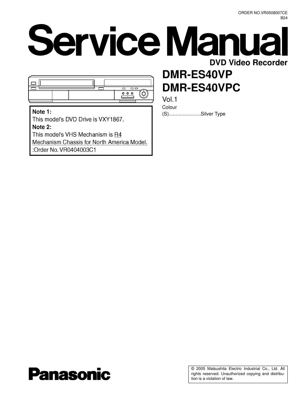 panasonic dmr es 40 vp service manual