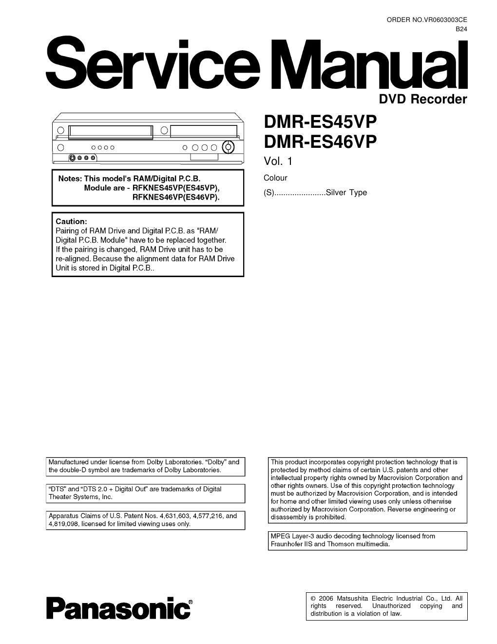 panasonic dmr es 45 vp service manual