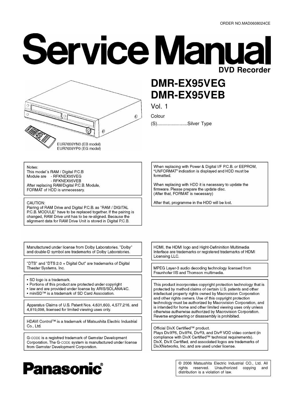 panasonic dmr ex 95 veb service manual