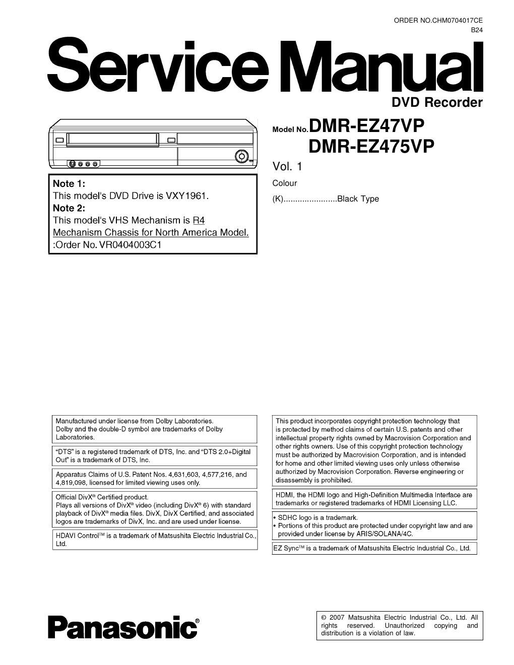 panasonic dmr ez 475 vp service manual