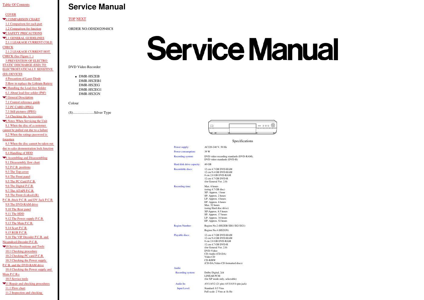 panasonic dmr hs 2 service manual