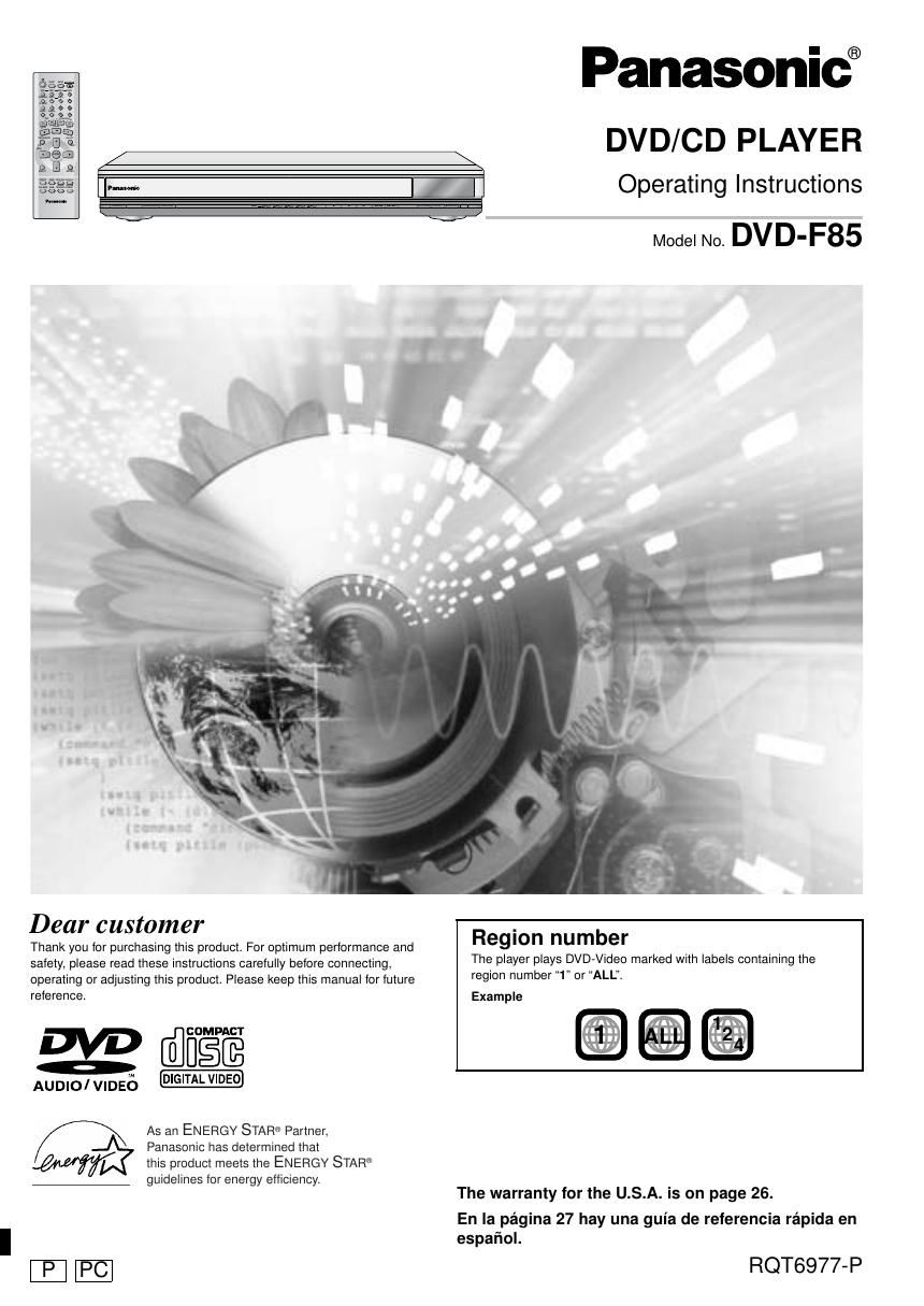 panasonic dvd f 85 owners manual