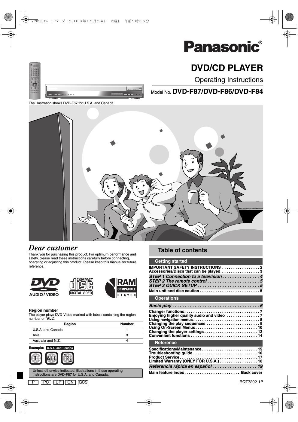 panasonic dvd f 87 owners manual