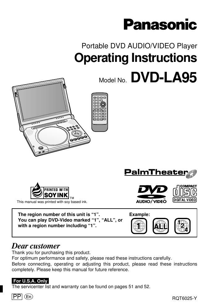 panasonic dvd la 95 owners manual