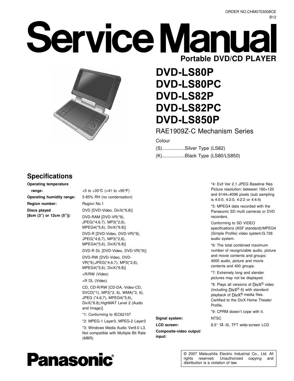 panasonic dvd ls 80 p service manual