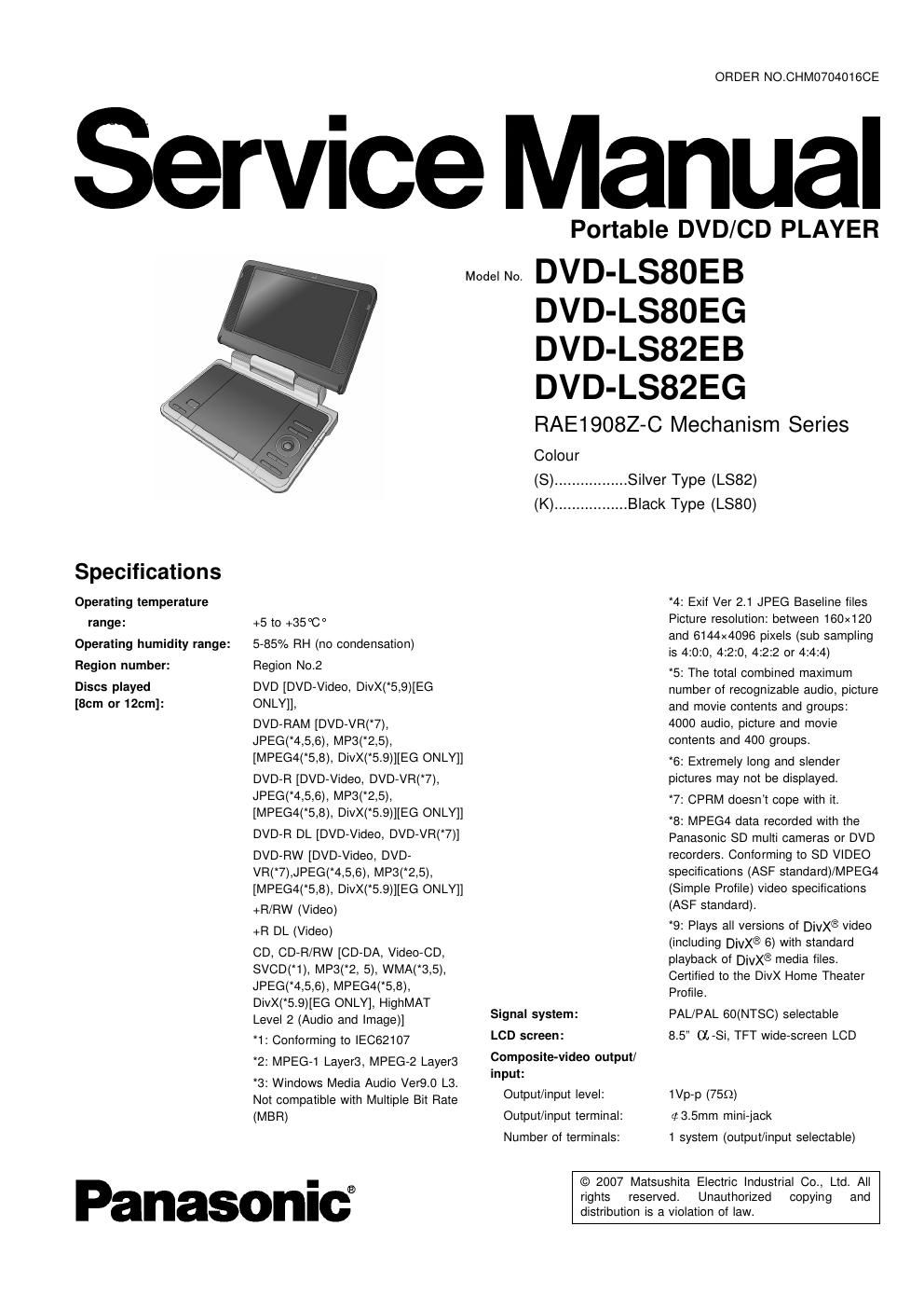 panasonic dvd ls 82 service manual
