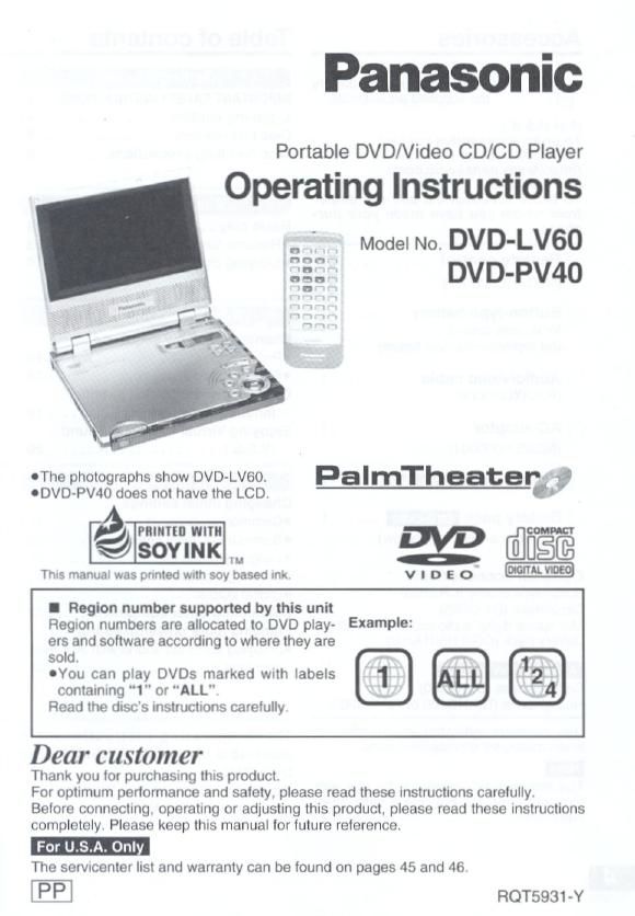 panasonic dvd lv 60 owners manual