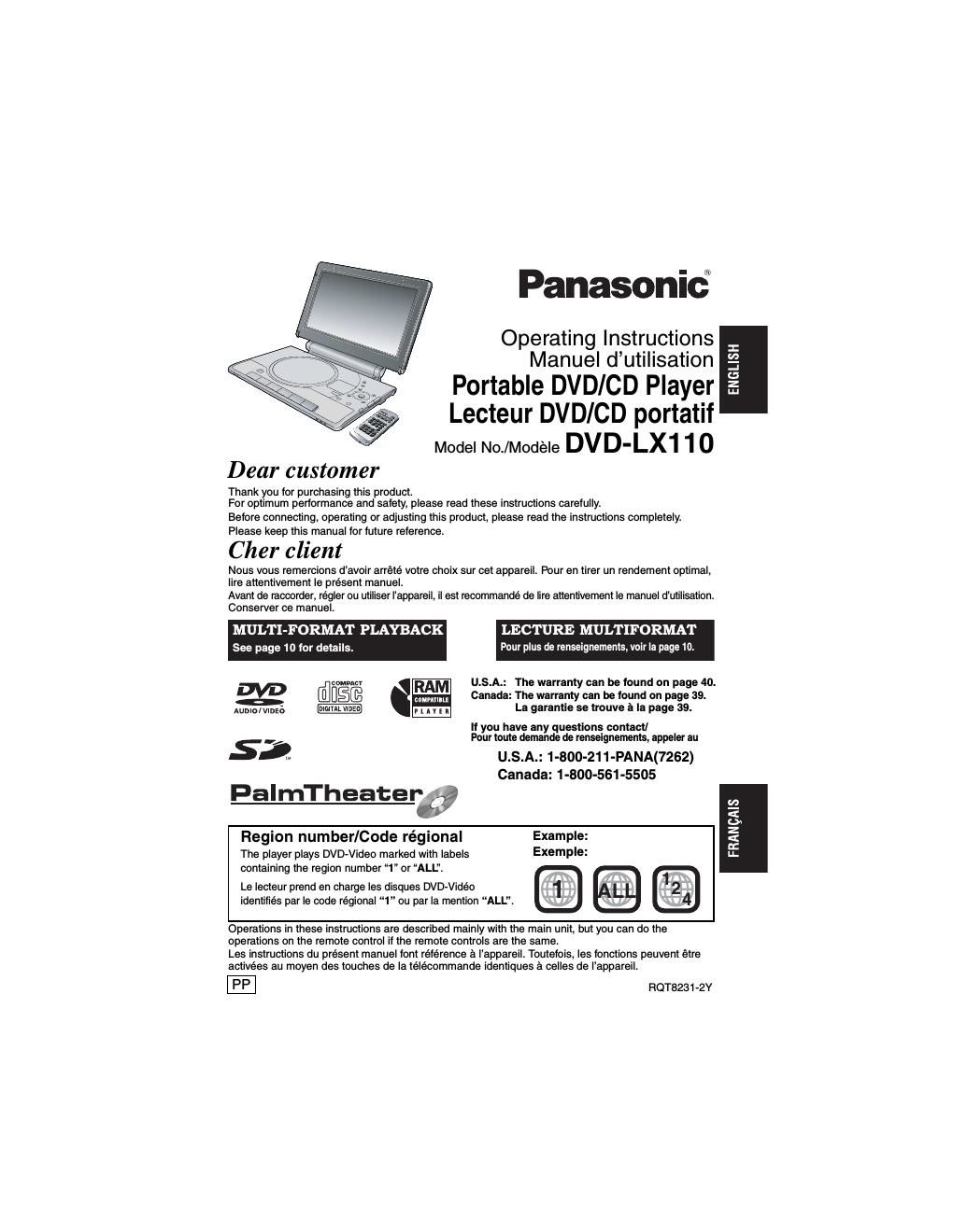 panasonic dvd lx 110 owners manual