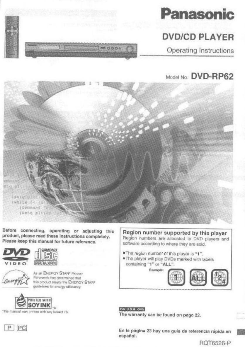 panasonic dvd rp 62 owners manual