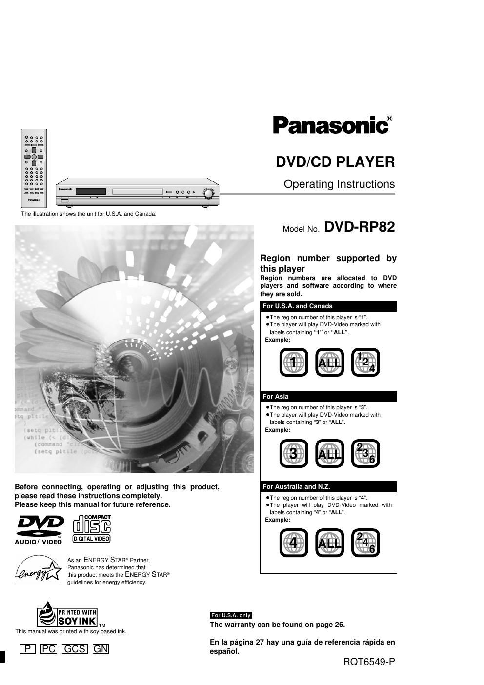 panasonic dvd rp 82 owners manual