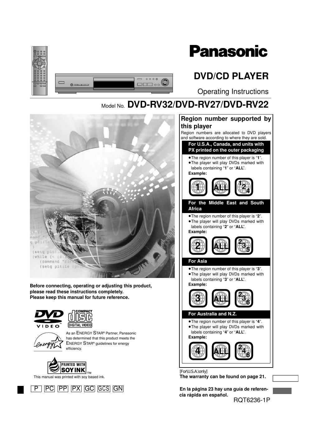 panasonic dvd rv 22 owners manual