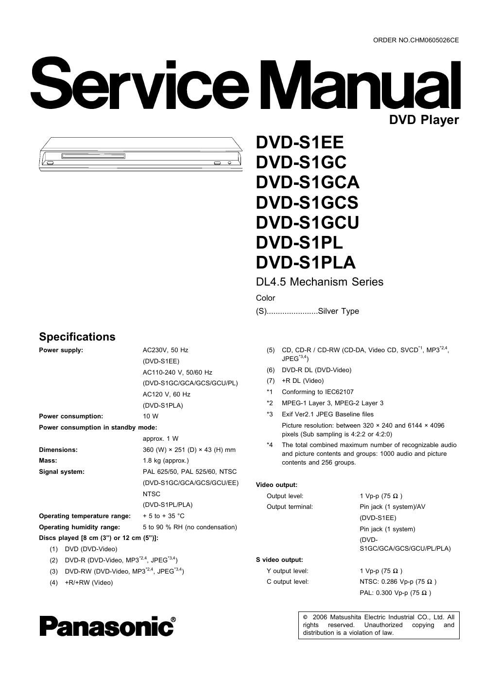 panasonic dvd s 1 pl service manual
