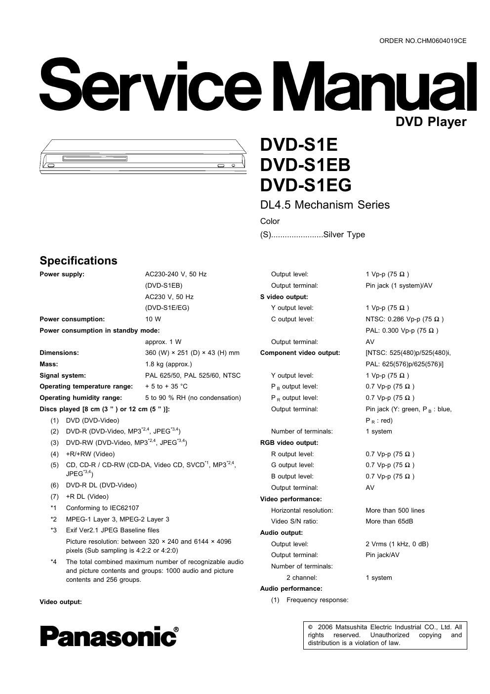 panasonic dvd s 1 service manual